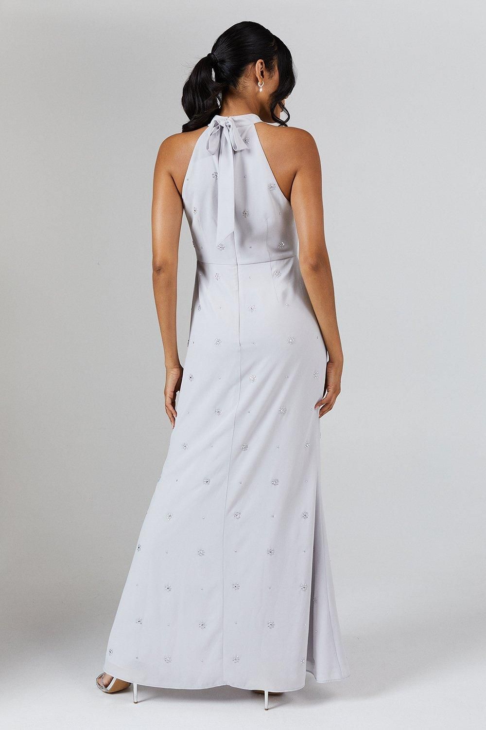 Coast Halterneck Georgette With Embellished Crystals Bridesmaid Dress Grey Mist image 3