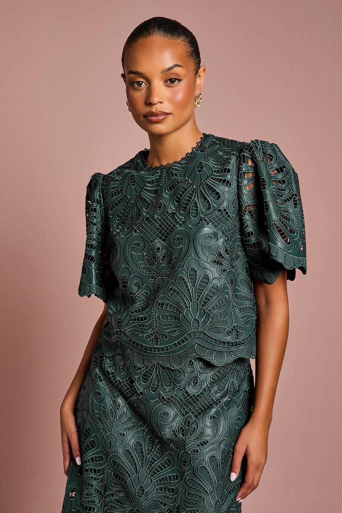 Coast Petite PU Short Sleeve Top Emerald image 1