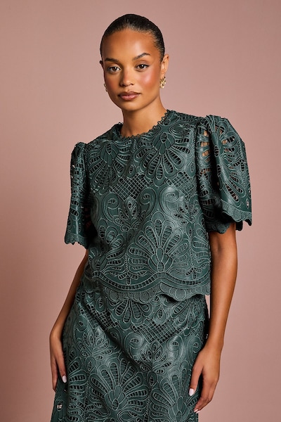 Coast Petite PU Short Sleeve Top Emerald