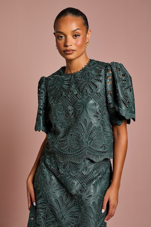 Coast Petite PU Short Sleeve Top Emerald