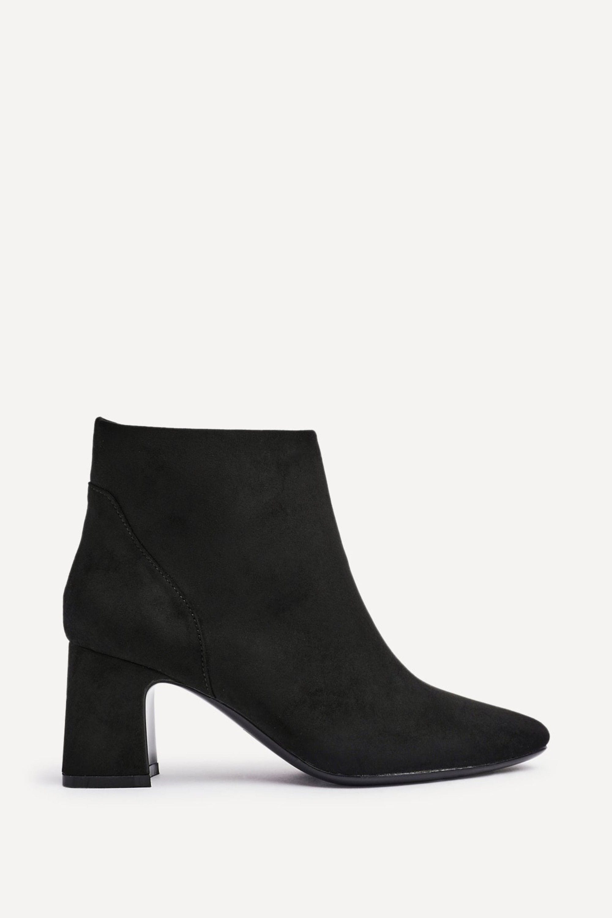 Linzi Cove Black Faux Suede Soft Square Toe Block Heel Ankle Boot