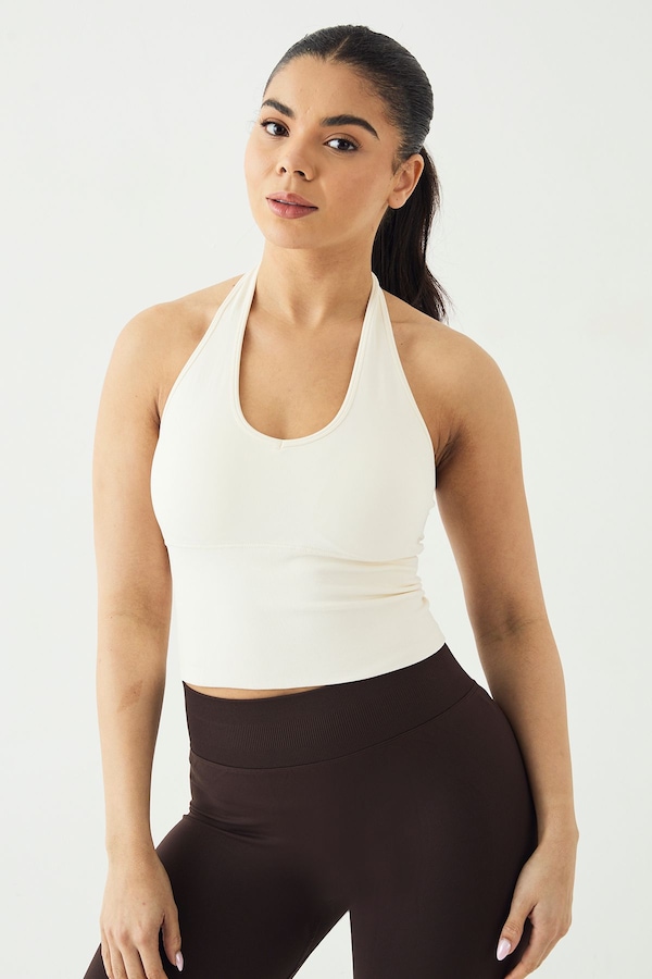 DSGN Studio DSGN Studio Sport Ultra Contour Seamless Padded Halter Top Ecru