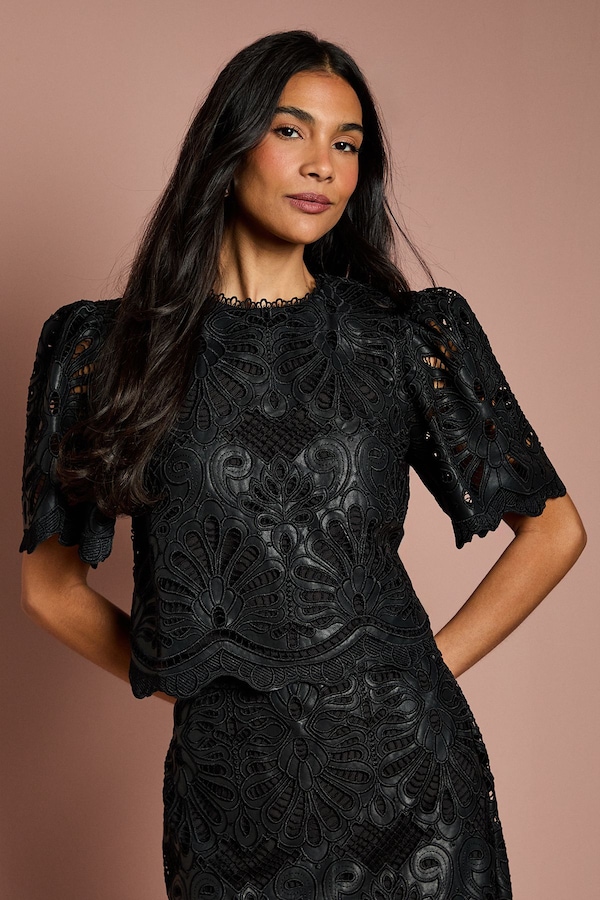 Coast PU Lace Top Black