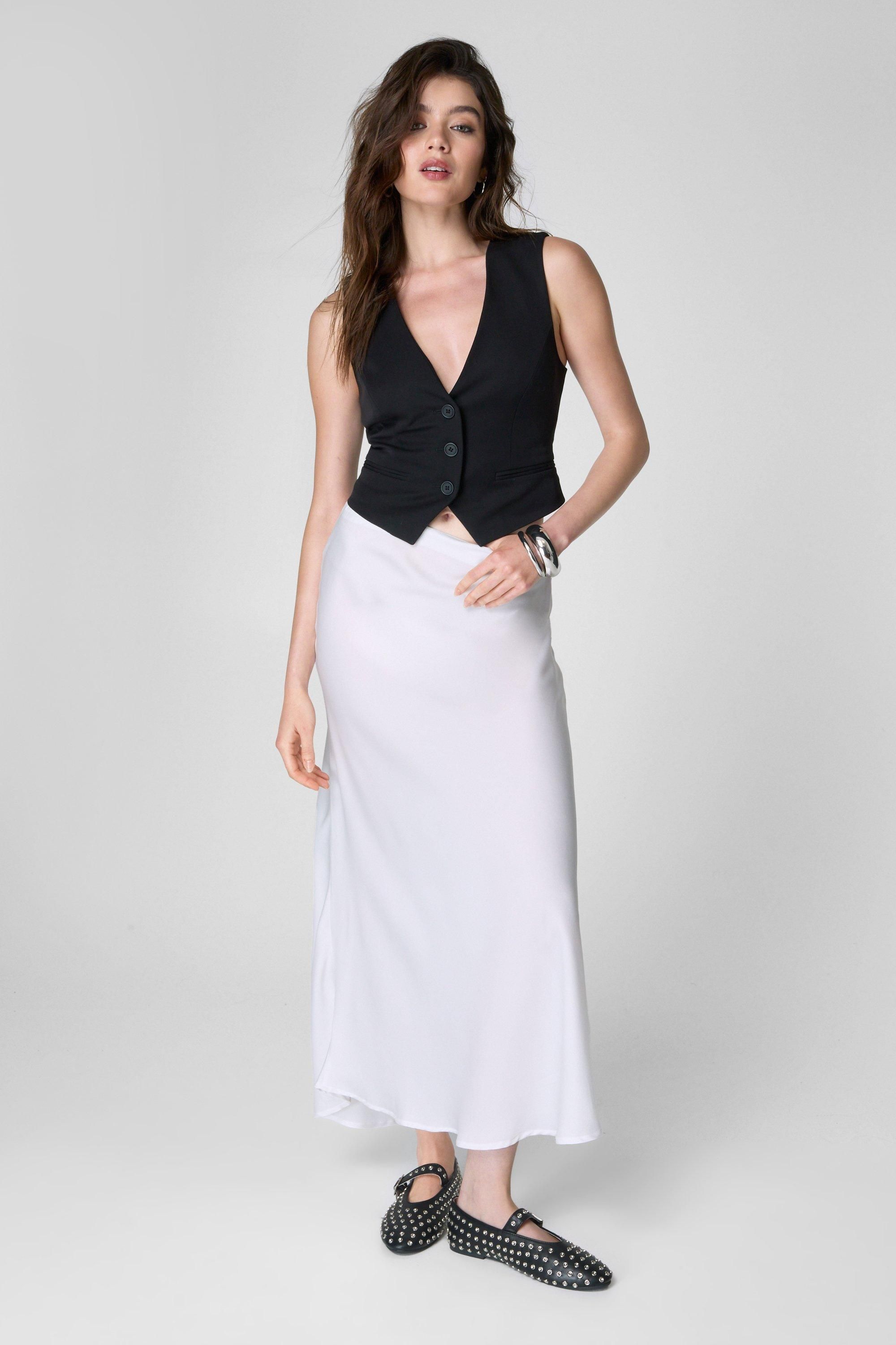NastyGal Satin Maxi Skirt Ivory image 1