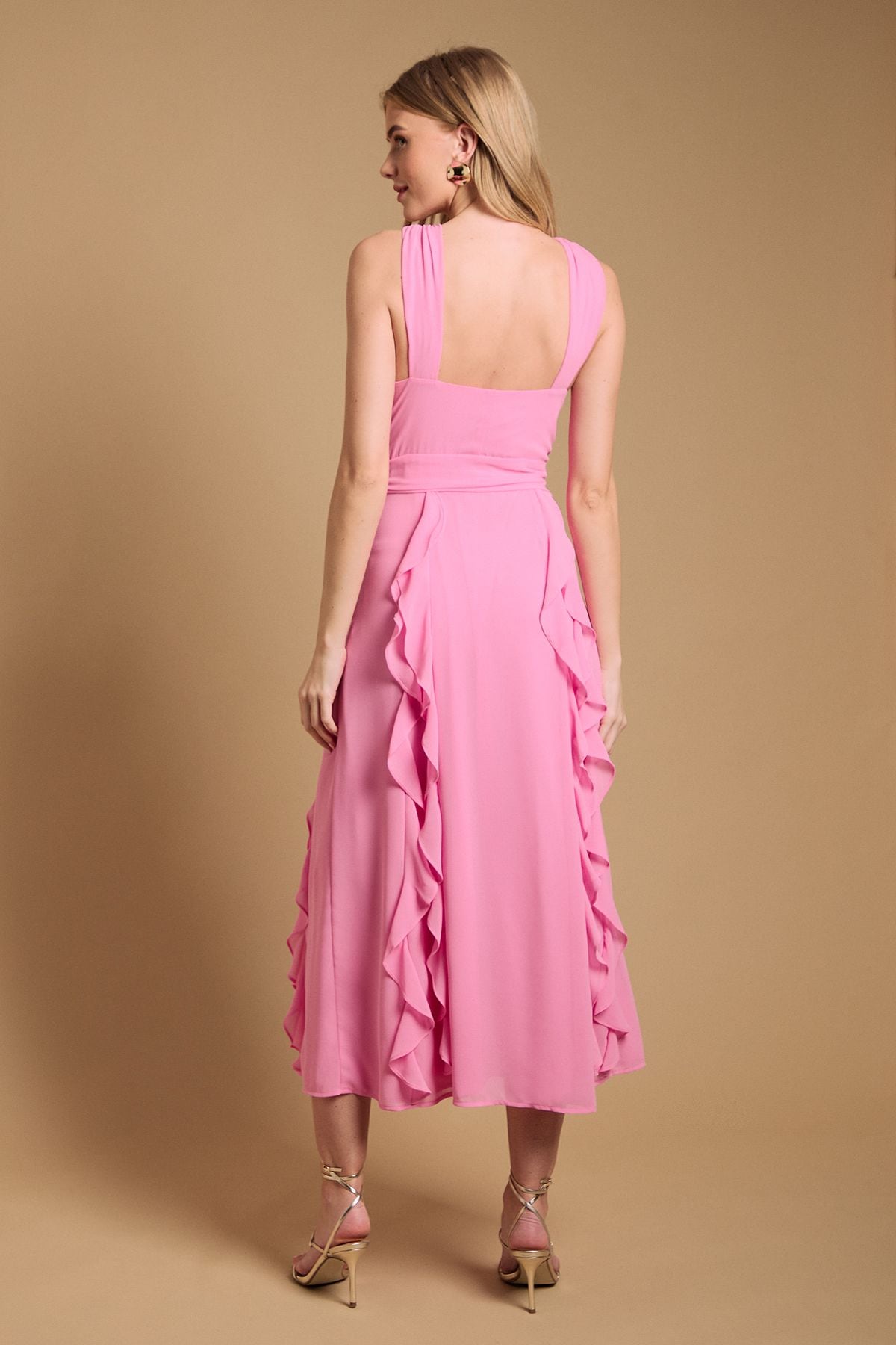 Oasis Halter Neck Ruffle Maxi Dress Pink image 3