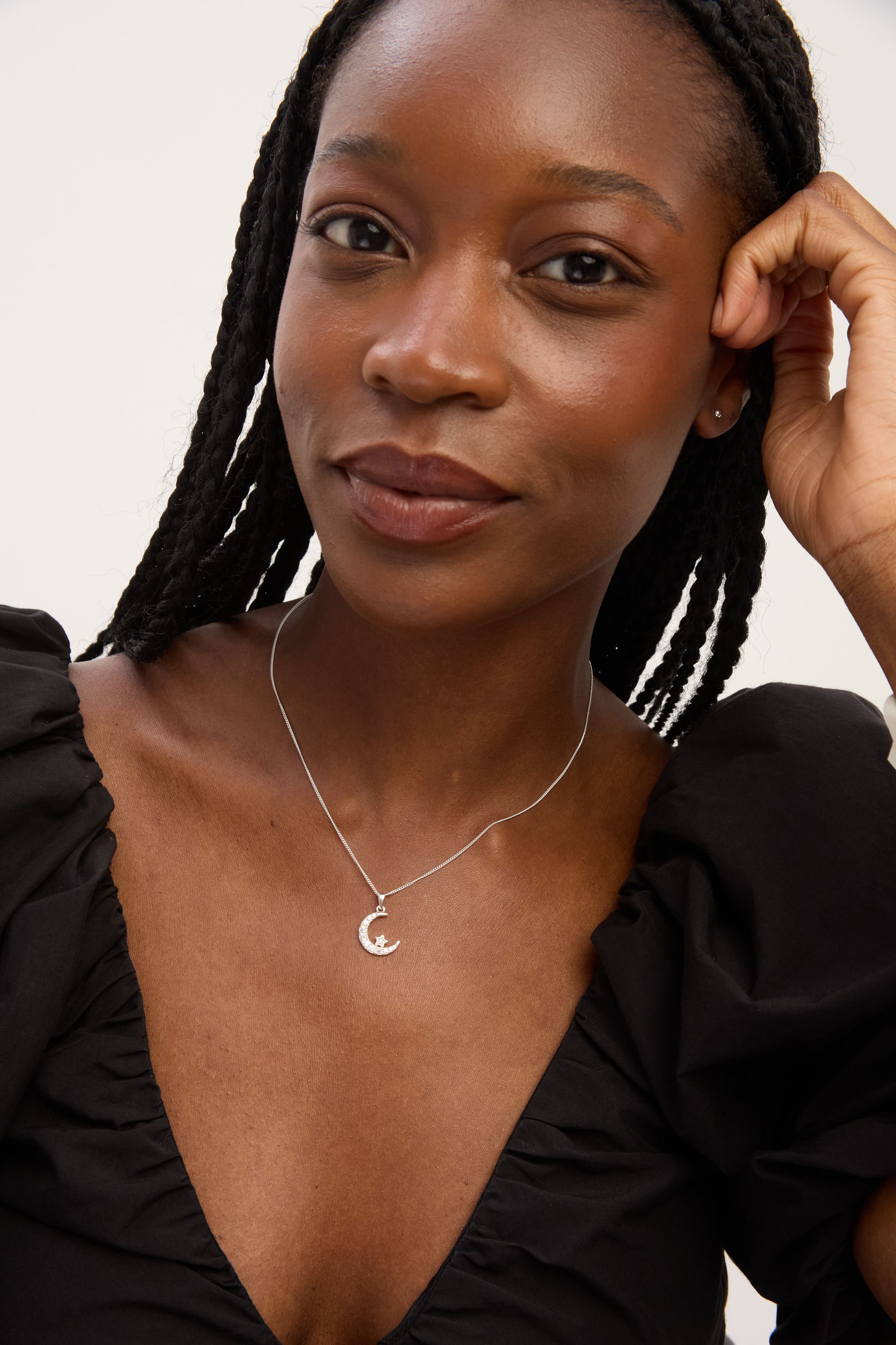 Simply Silver Sterling Silver 925 Cubic Zirconia Crescent Pendant image 2