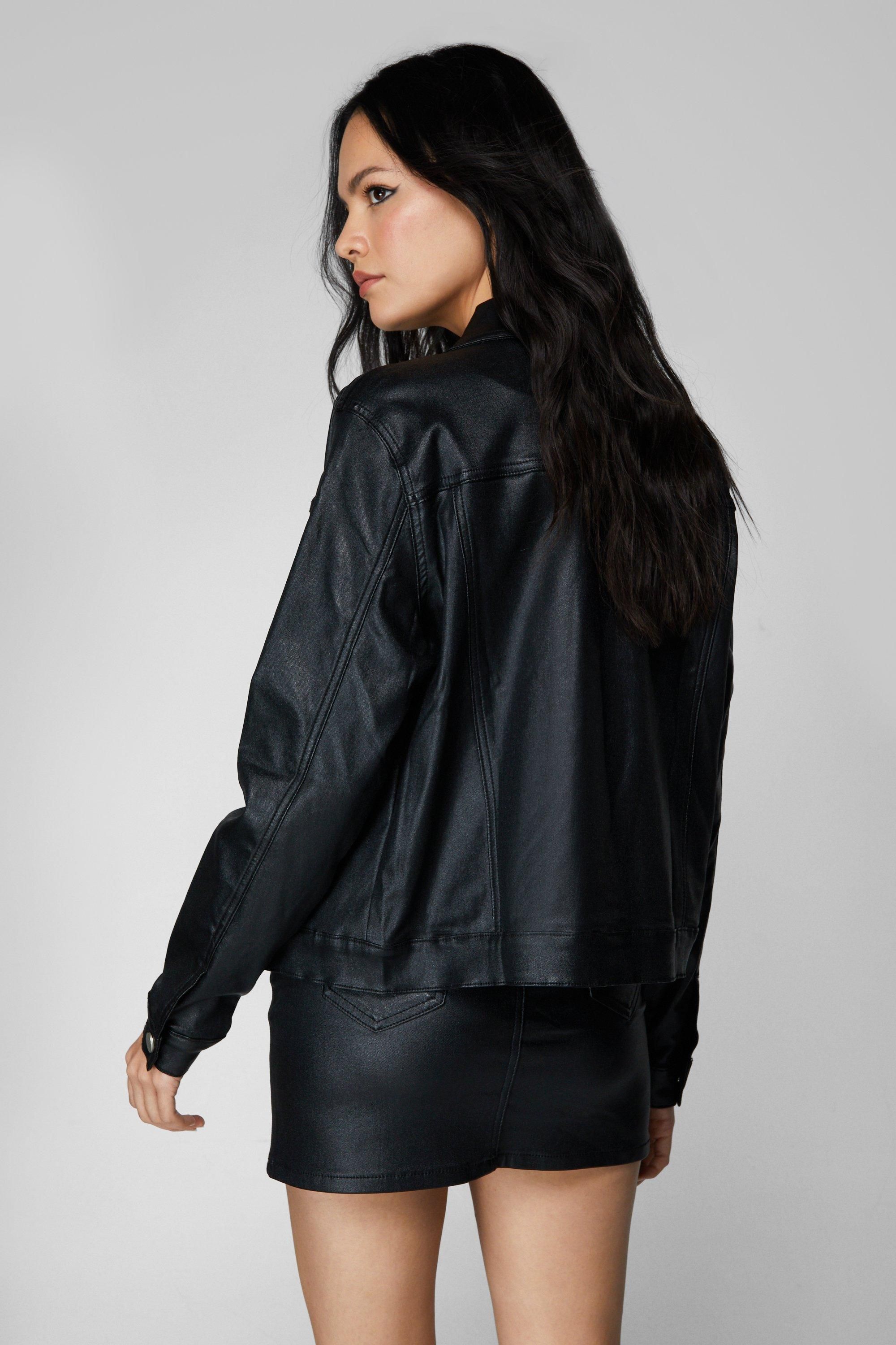 NastyGal Metallic Coated Denim Jacket Black image 4
