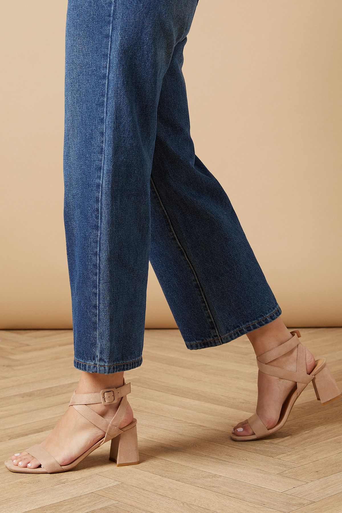 Oasis Millie Covered Buckle Medium Block Heeled Sandals Taupe image 3