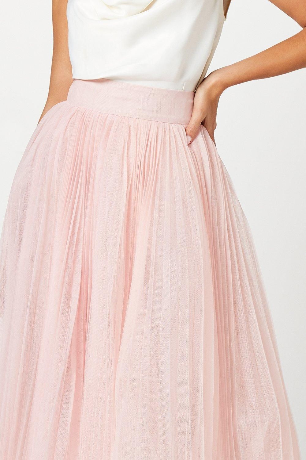 Coast Pleated Mesh Full Midi Skirt Blush image 4