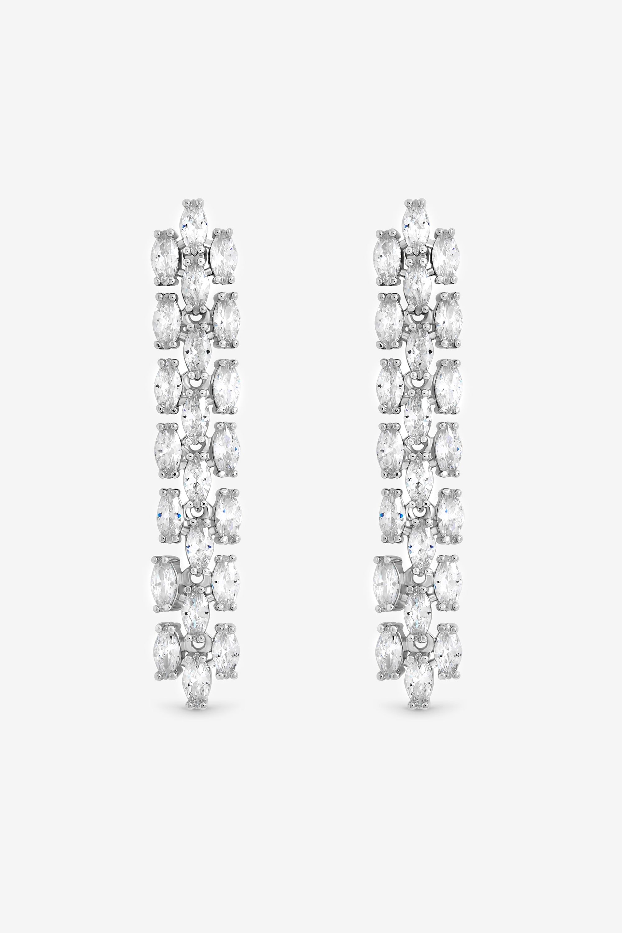 Jon Richard Rhodium Plated and Cubic Zirconia Navette Drop Earring image 1