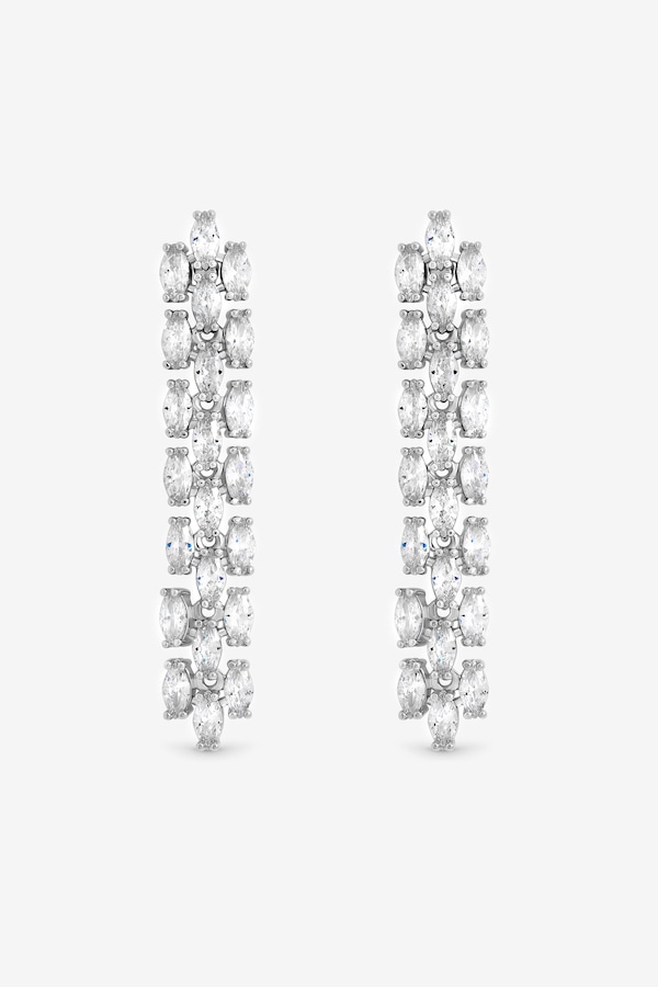 Jon Richard Rhodium Plated and Cubic Zirconia Navette Drop Earring