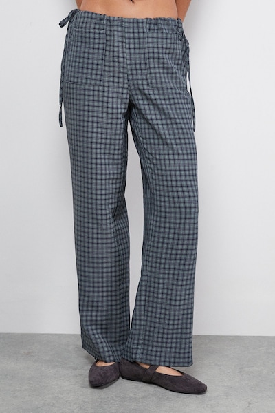 Warehouse Green Check Mid Rise Tie Side Pocket Trouser Green