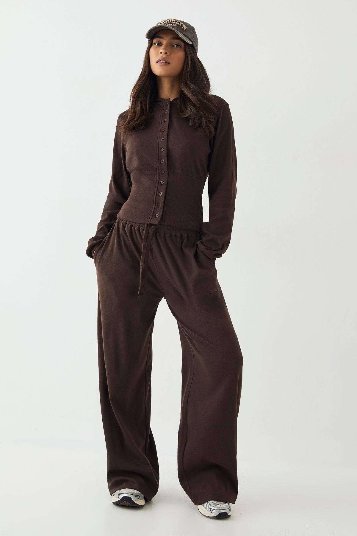 DSGN Studio DSGN Studio Button Through Cinched Hooded Rib Top Dark Chocolate image 3