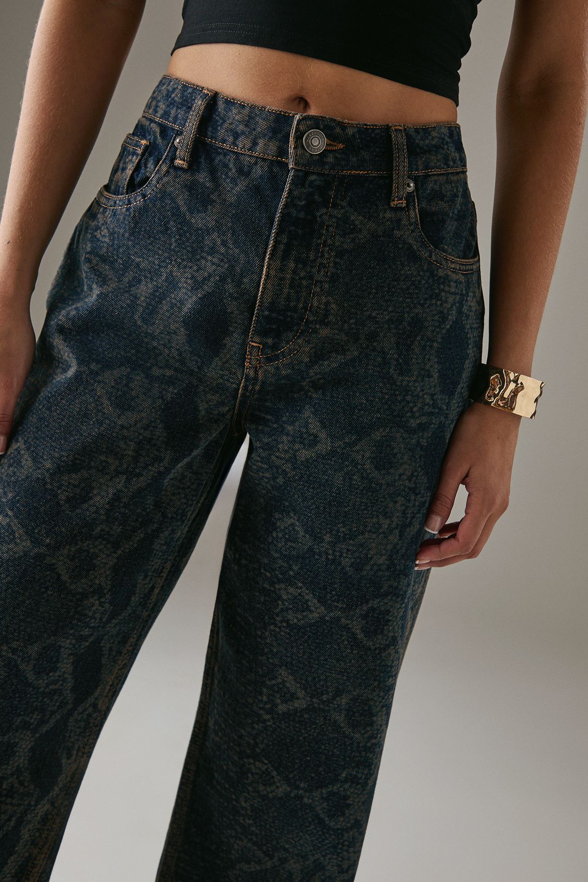Warehouse Snake Print Straight Leg Jean Vintage Wash image 4