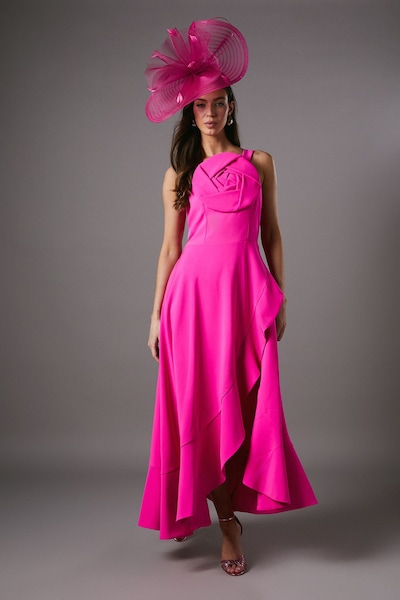 Coast Strappy Crepe Midi Dress With Corsage Pink