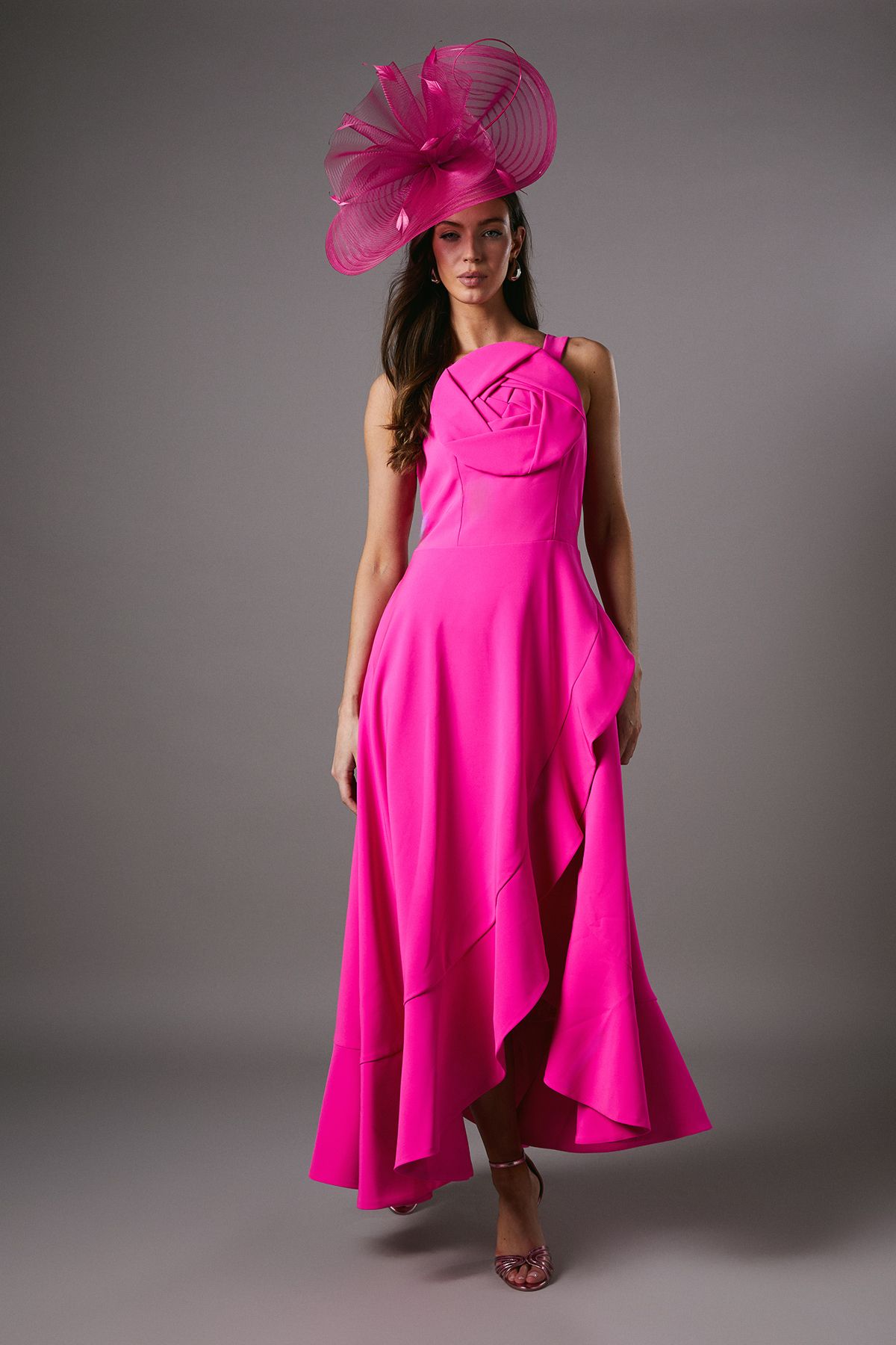 Coast Strappy Crepe Midi Dress With Corsage Pink image 1