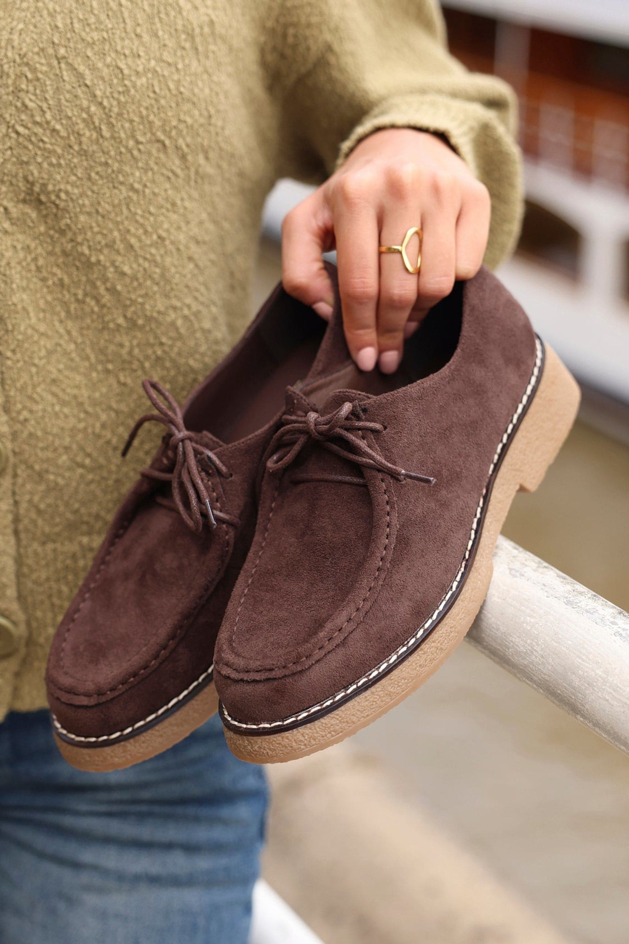 Linzi Perth Brown Faux Suede Laced Chunky Loafer image 2