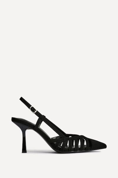 Linzi Alias Black Faux Suede Cut Out Court Heels
