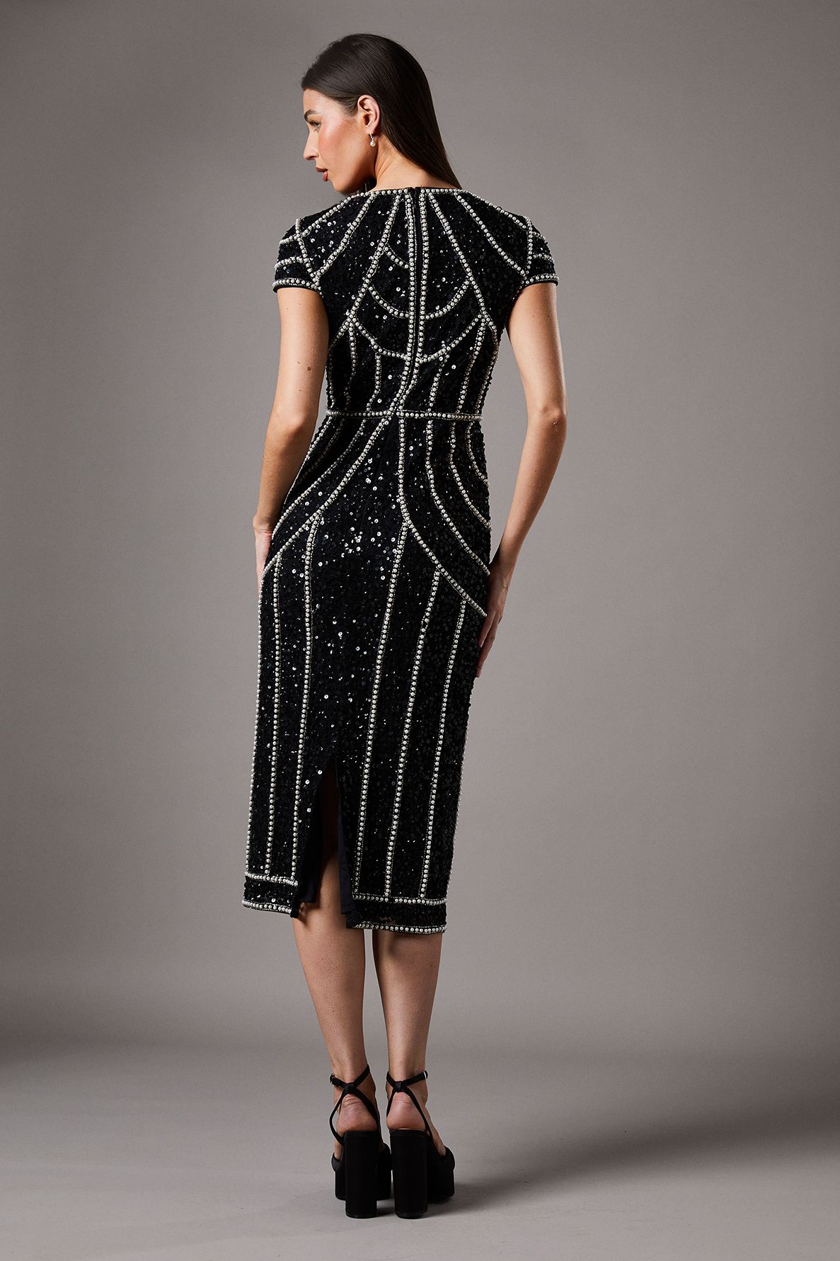 Coast Pearl Embellished Cap Sleeve Column Black Maxi Dress Black image 3