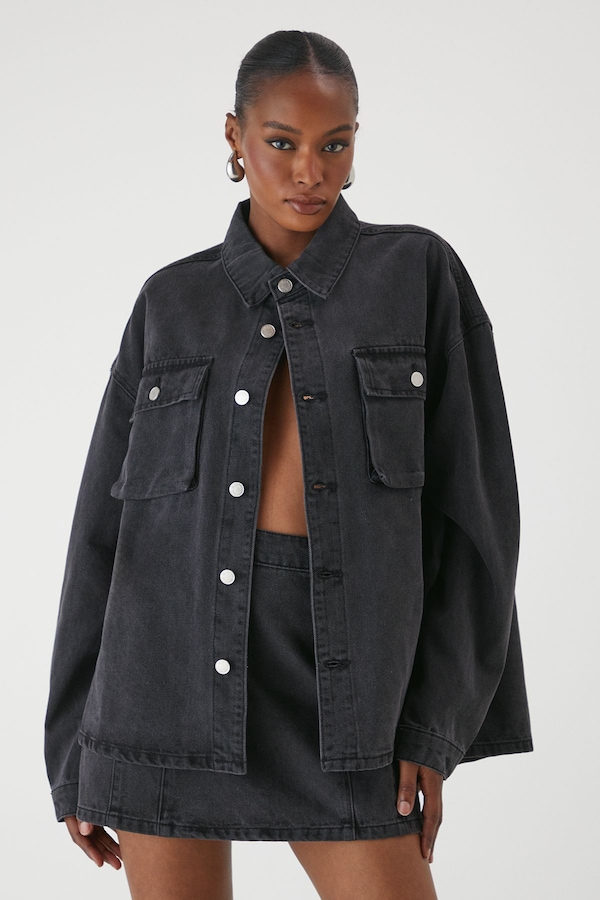 MissPap Oversized Denim Jacket Washed Black
