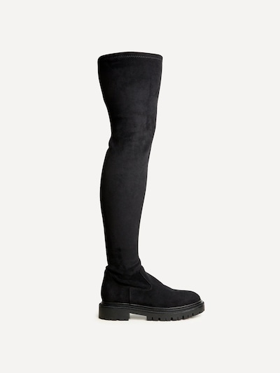 Linzi Sonny Black Stretch Faux Suede Over The Knee Long Boot