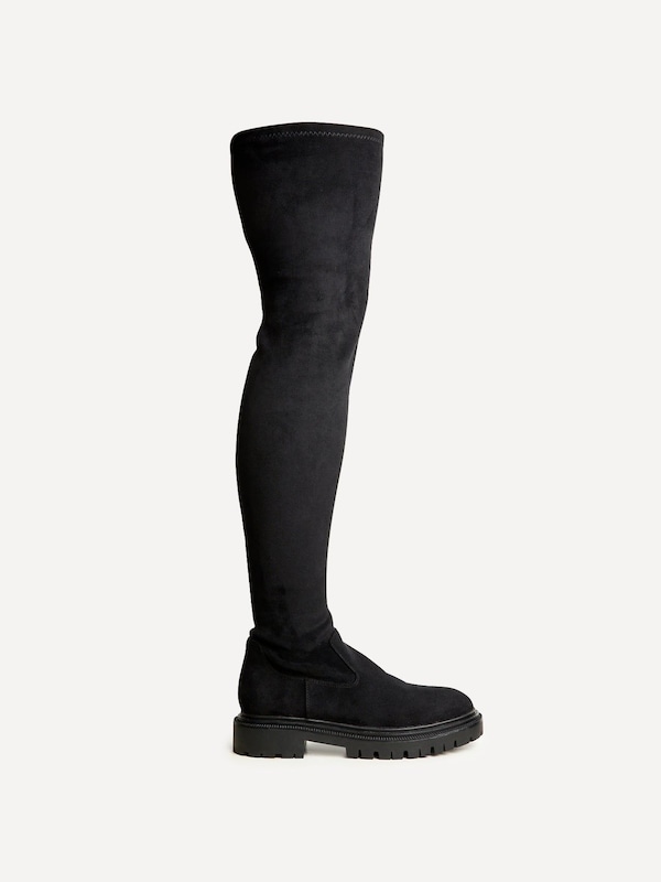 Linzi Sonny Black Stretch Faux Suede Over The Knee Long Boot