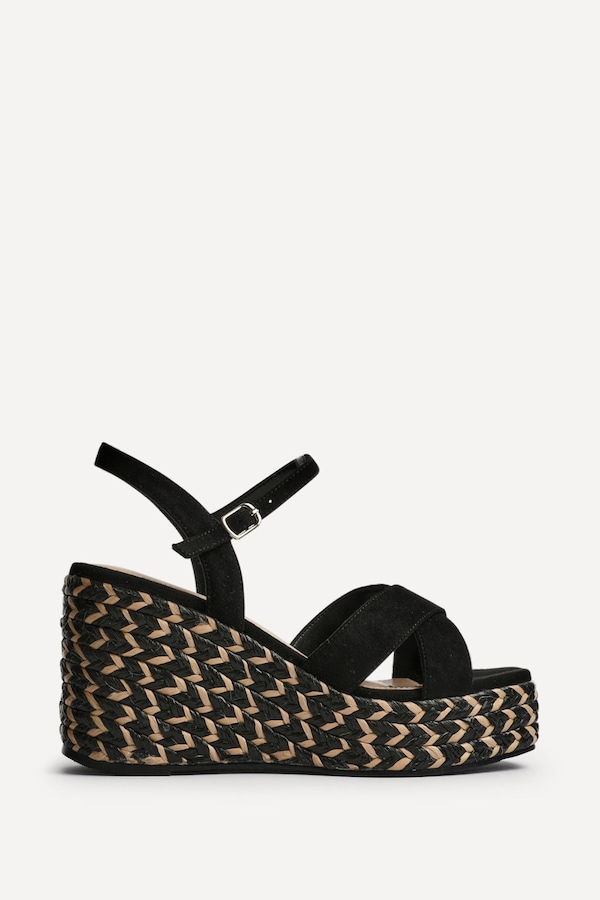 Linzi Leonie Black Faux Suede Braided Wedge