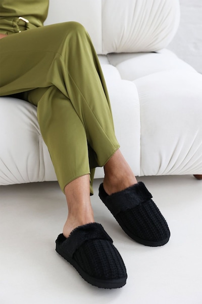 Where's That From 'Zadie' Knitted Mule Slippers With Soft Faux Fur Trim