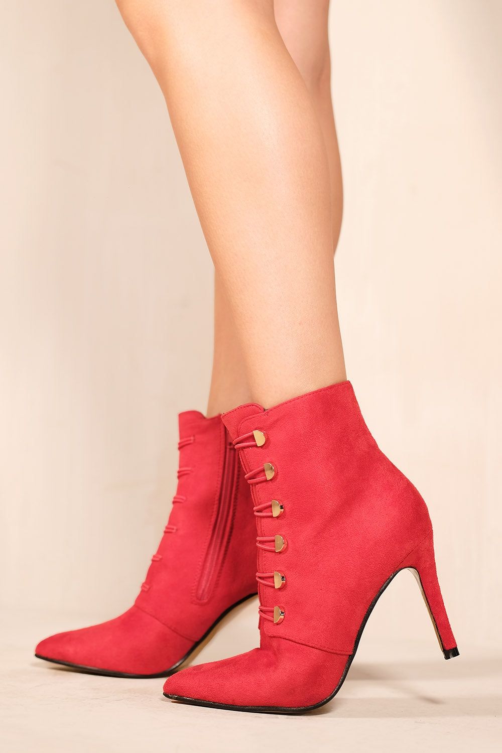 Where's That From 'Blythe' Pointed Toe Mid Heel Ankle Boots With Gold Buttons image 1