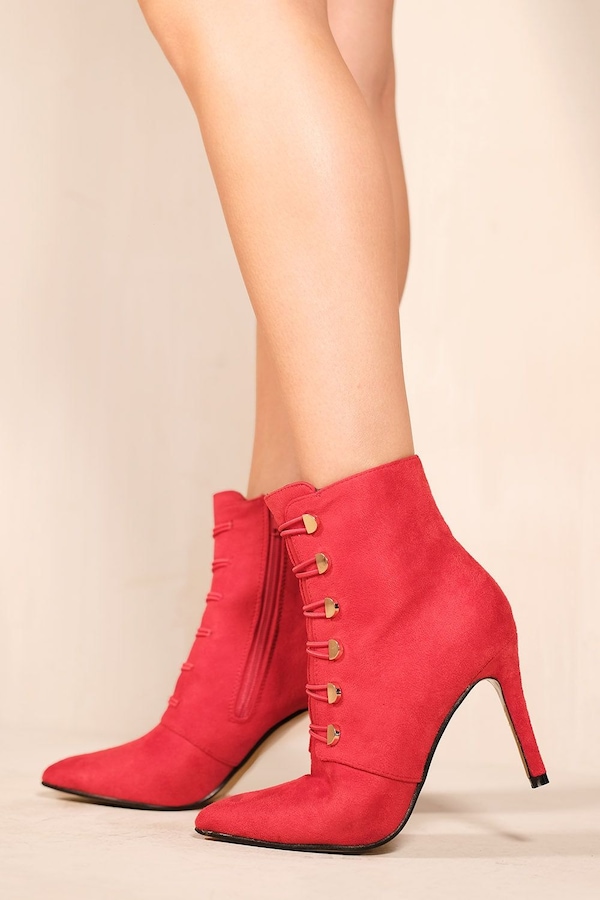 Where's That From 'Blythe' Pointed Toe Mid Heel Ankle Boots With Gold Buttons