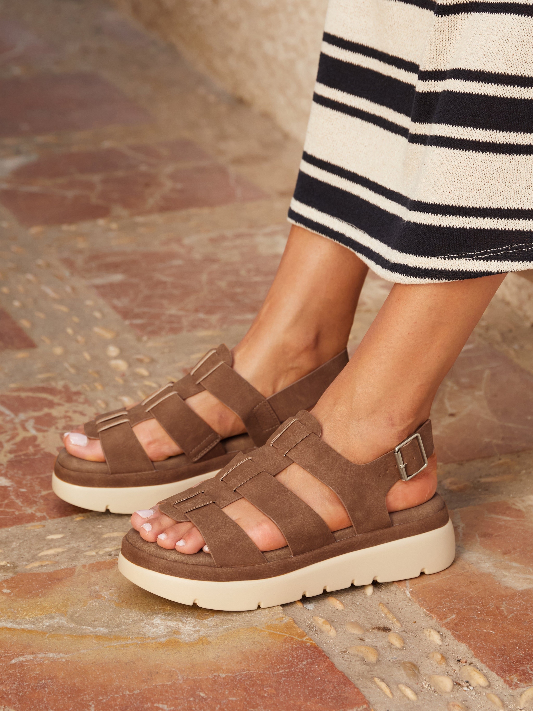 Linzi Boston Tan Faux Nubuck Fisherman Flatform Sandals image 2