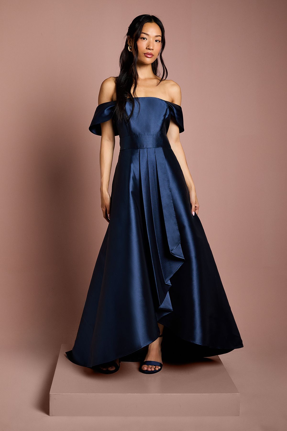 Coast Bardot Twill Waterfall Bridesmaid Dress Navy image 1