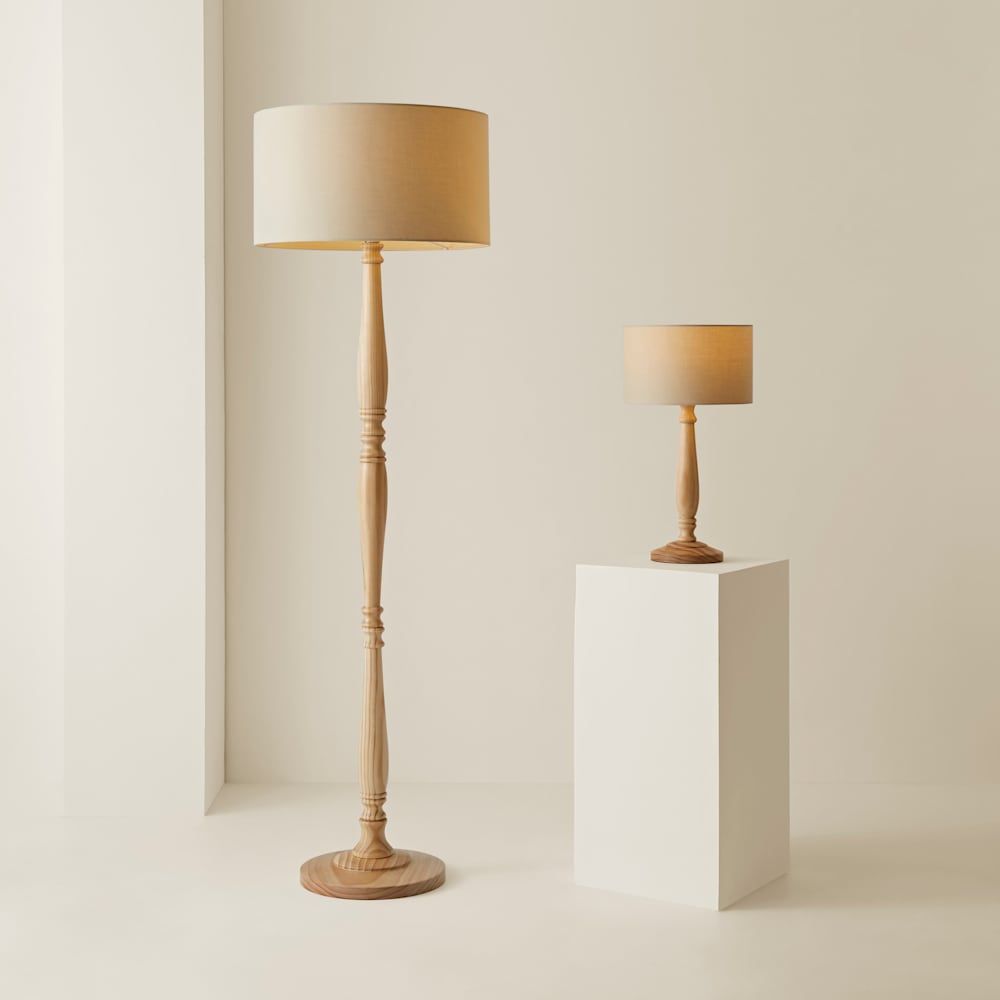 ValueLights Victoria Light Wood Traditional Table Lamp with Fabric Drum Shade and LED Bulb image 6