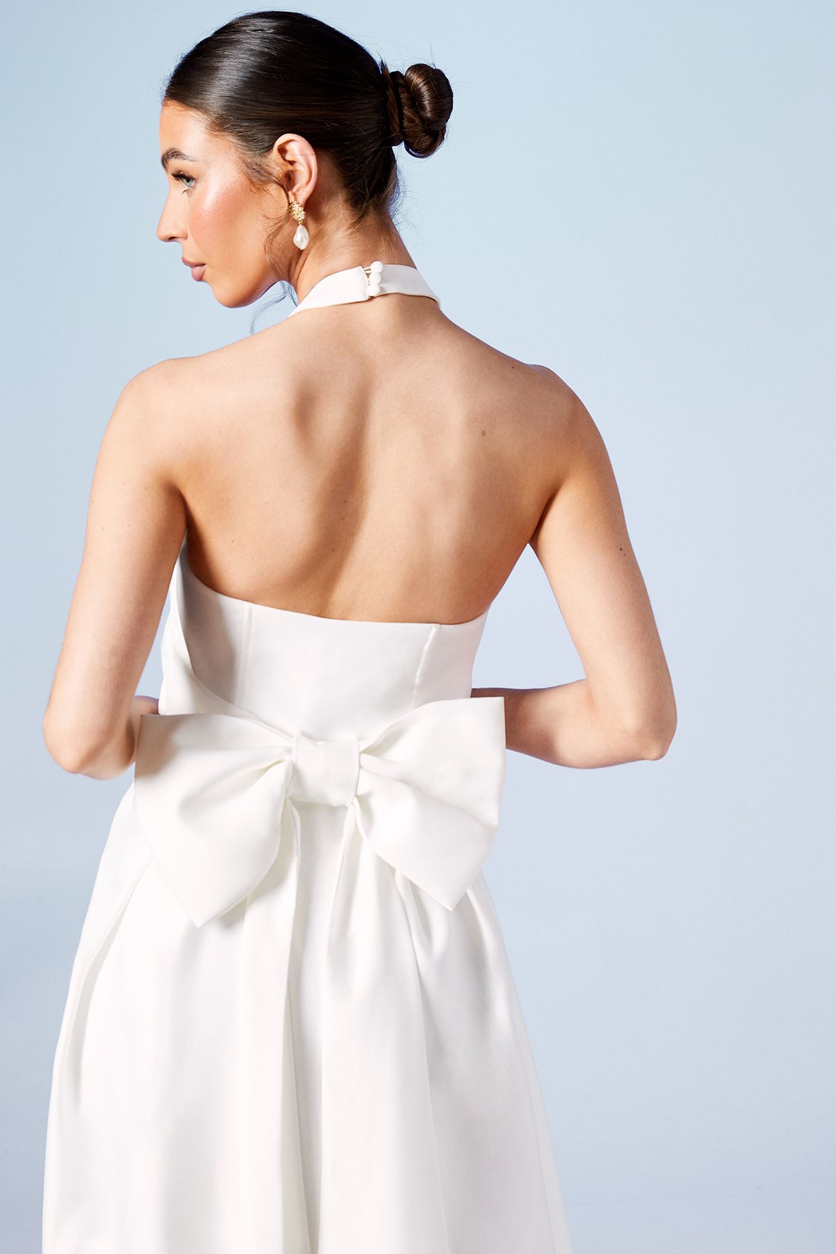 Coast Structured Satin Halterneck Bow Back Wedding Dress Ivory image 5