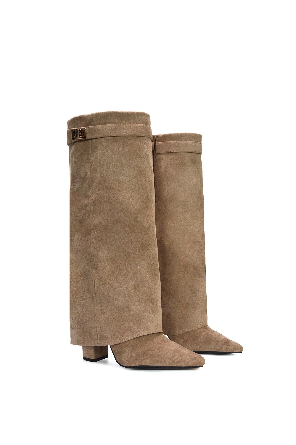 XY London 'Rayna' Block Heel Knee High Foldover Boots With Pointed Toe image 3