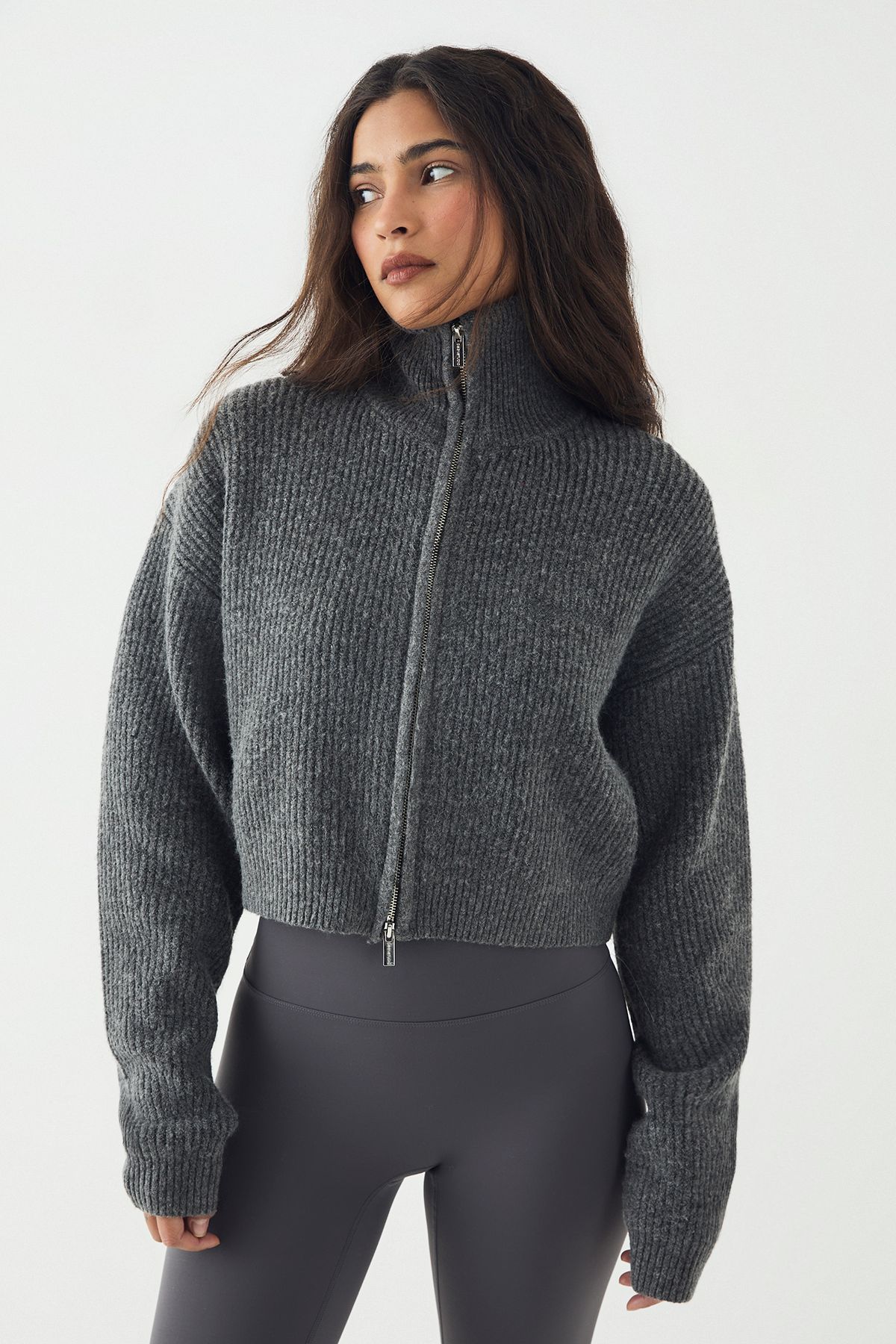 DSGN Studio DSGN Studio Double Zip Through Knitted Jumper Charcoal image 1