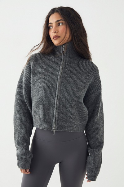 DSGN Studio DSGN Studio Double Zip Through Knitted Jumper Charcoal