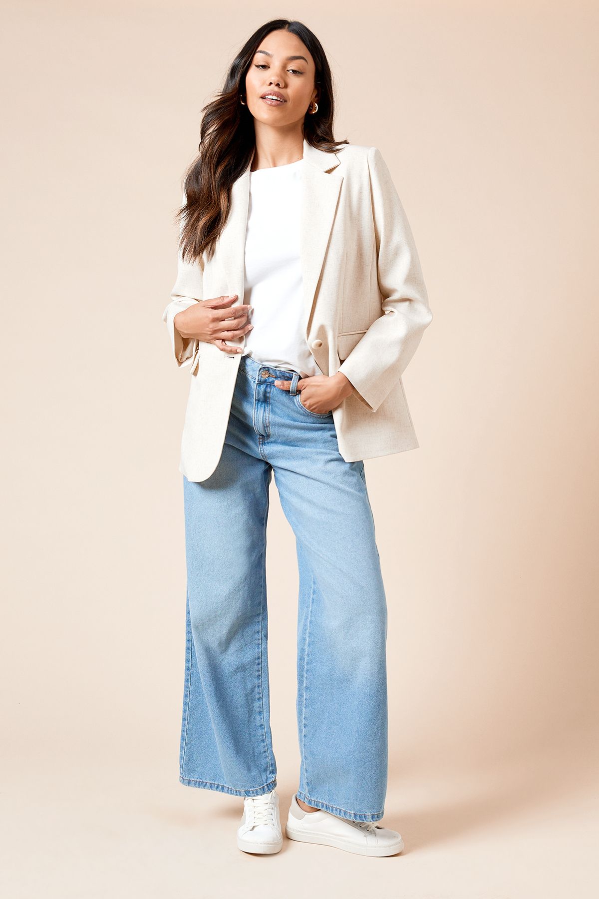 Dorothy Perkins Oversized Single Breasted Blazer Ivory image 2