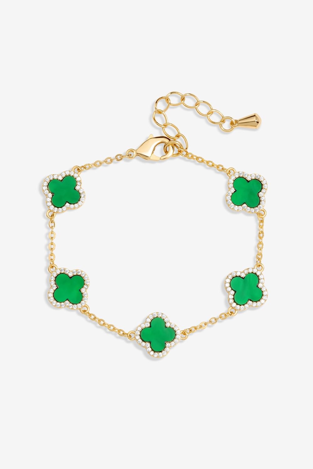 Jon Richard Gold Plated Cubic Zirconia Malachite Clover Bracelet image 1