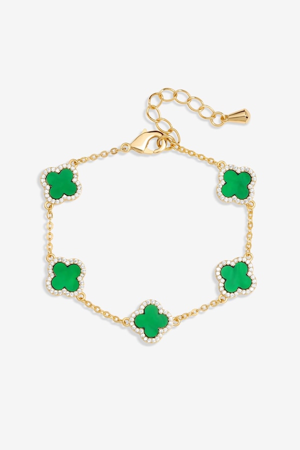 Jon Richard Gold Plated Cubic Zirconia Malachite Clover Bracelet