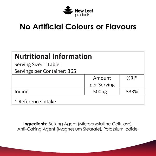 New leaf health Iodine Tablets 500mcg Vegan Thyroid Support - 12 Month Fill 365 High Strength Tablets image 6