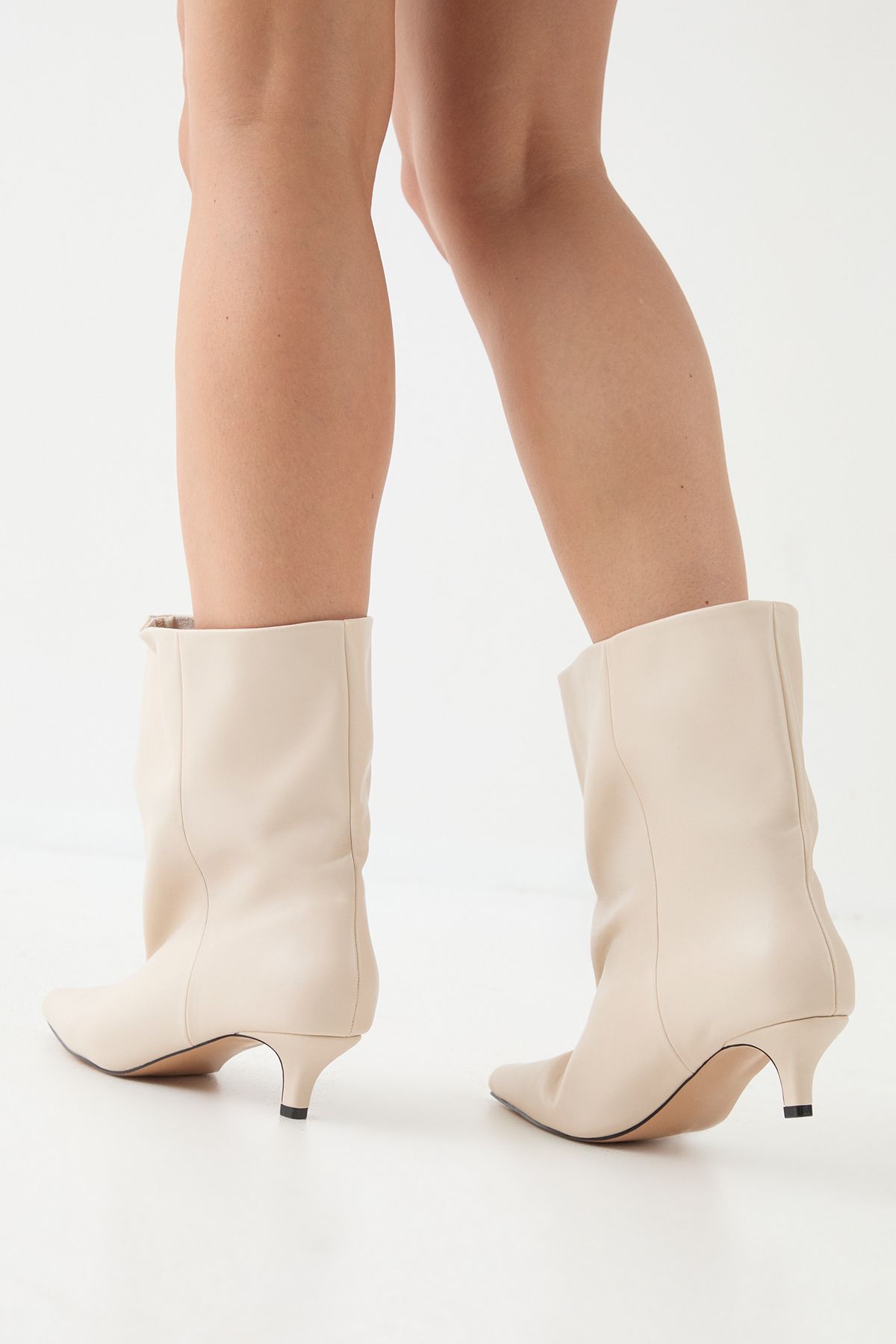 MissPap Low Stiletto Heel Ankle Boots Cream image 3