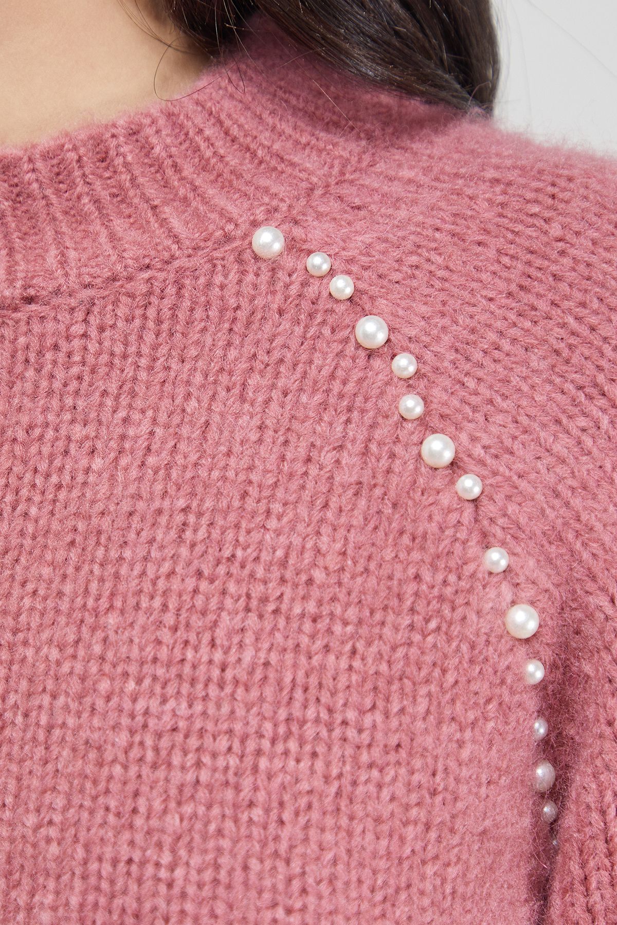 Oasis Pearl Detail Frill Cuff Jumper Rose image 5