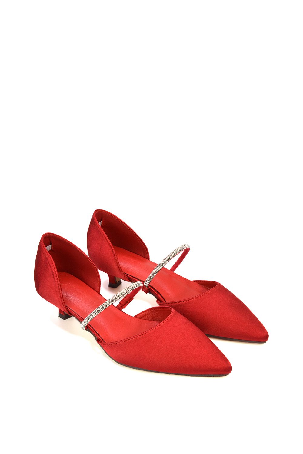 XY London 'Laura' Diamante Strap Kitten Heel Pointed Toe Court Shoes image 4