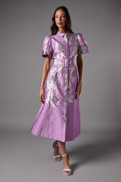 Coast Belted Jacquard Shirt Dress Purple