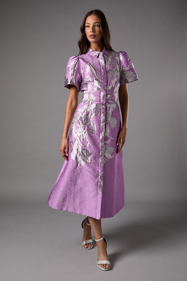 Coast Belted Jacquard Shirt Dress Purple