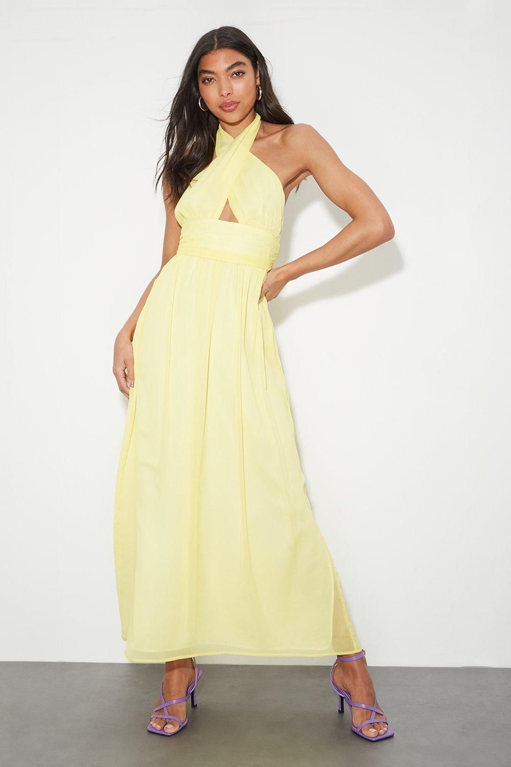 Dorothy Perkins Chiffon Cross Front Maxi Dress Yellow image 2