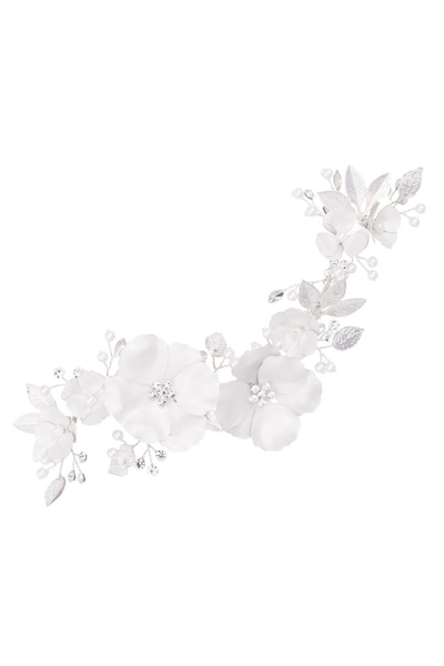 Jon Richard Silver Plated Enamel Petal And Crystal Leaves Hair Slide - Gift Pouch