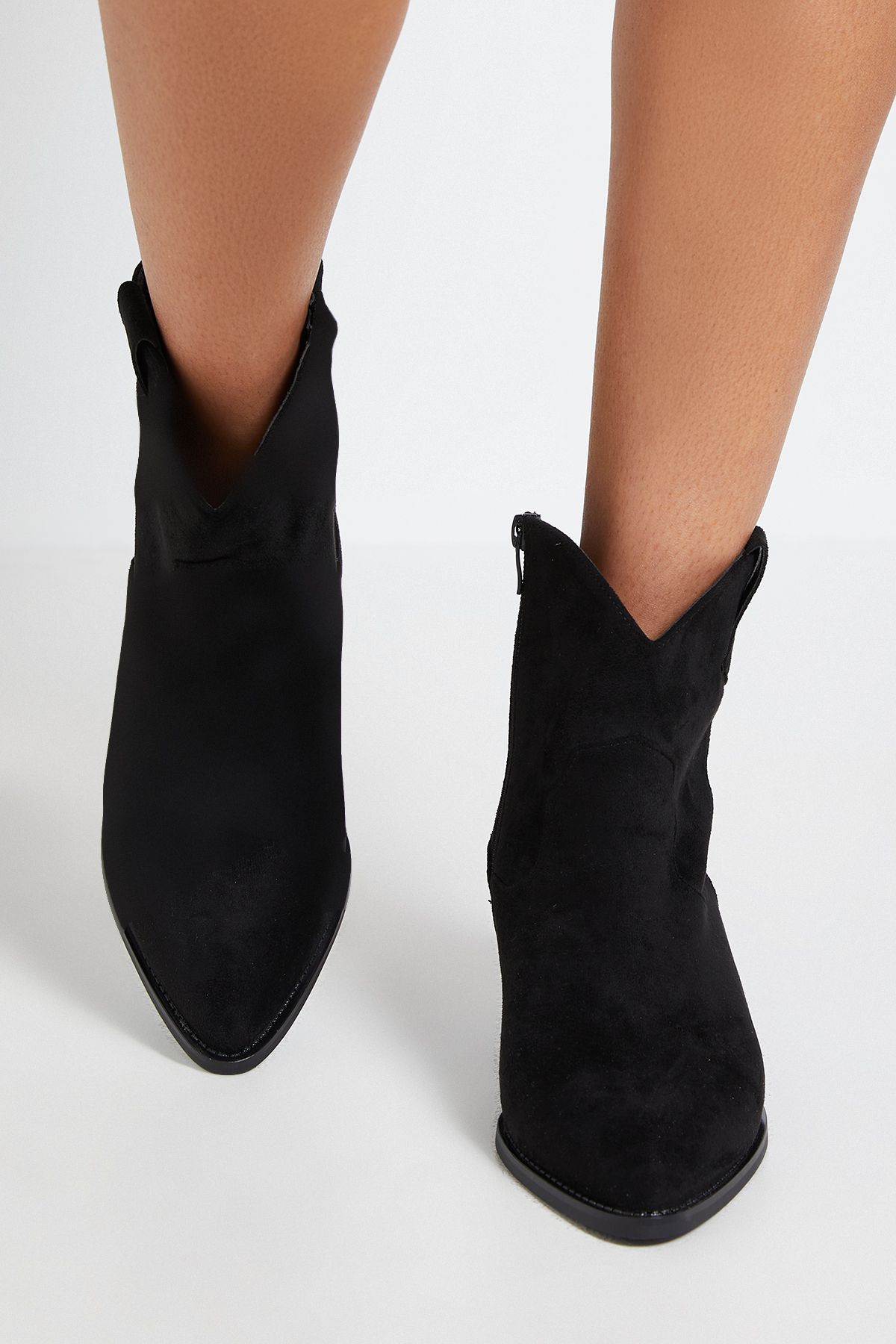 Dorothy Perkins Evie Faux Suede Western Ankle Boots Natural Black image 2