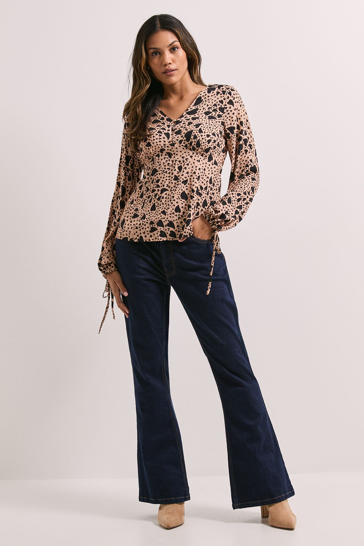 Dorothy Perkins Button Tie Detail Printed Top Brown image 2